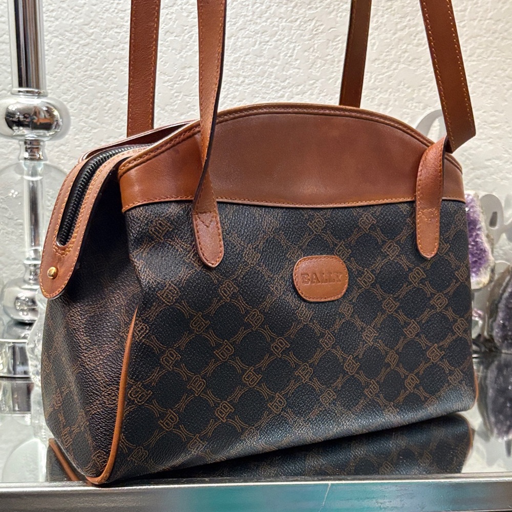 EUC AUTH BALLY Brown and Black Patterned, double strap crossbody bag